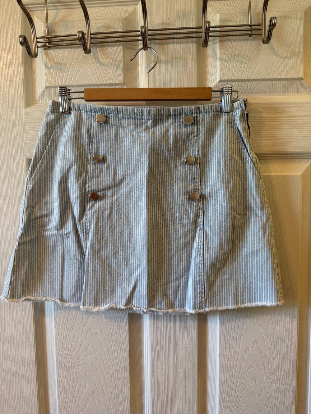 Zara Light Blue Striped Button-Front Mini Skirt